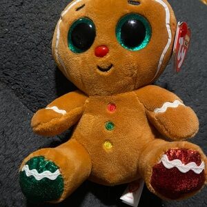 Ty Gingerbread Plush with Green, Red, and Yellow Accents